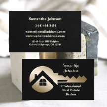 Black Linen Gold Key Real Estate Business Card