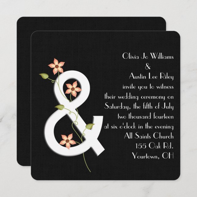 Black Linen Modern Wedding Invitation (Front/Back)