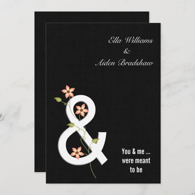 Black Linen Modern Wedding Invite (Front/Back)