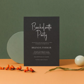 Black Linen Simple Black Script Bachelorette Party Invitation