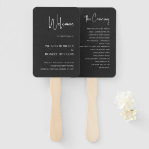 Black Linen Simple Black Script Wedding Hand Fan