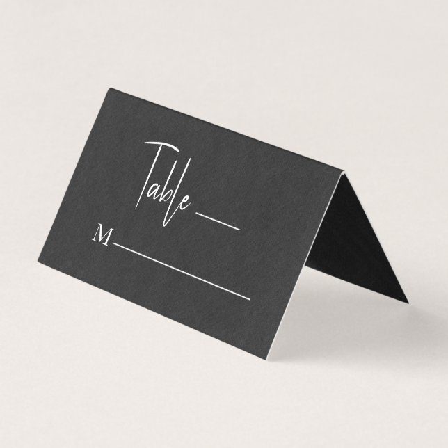 Black Linen Simple Black Script Wedding Place Card (Front)