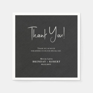 Black linen Simple Script Welcome Thank You Card Napkin