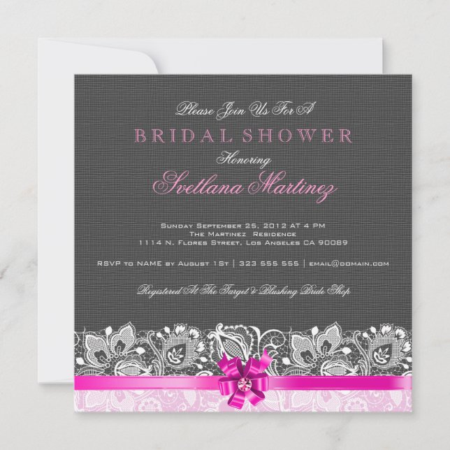 Black Linen Texture & White Vintage Lace 2 Invitation (Front)