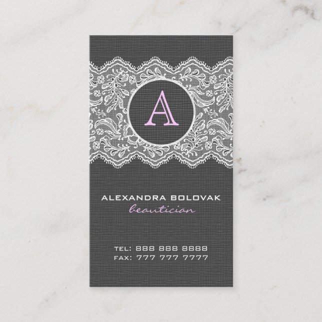 Black Linen & White Vintage Linen & Lace Business Card (Front)