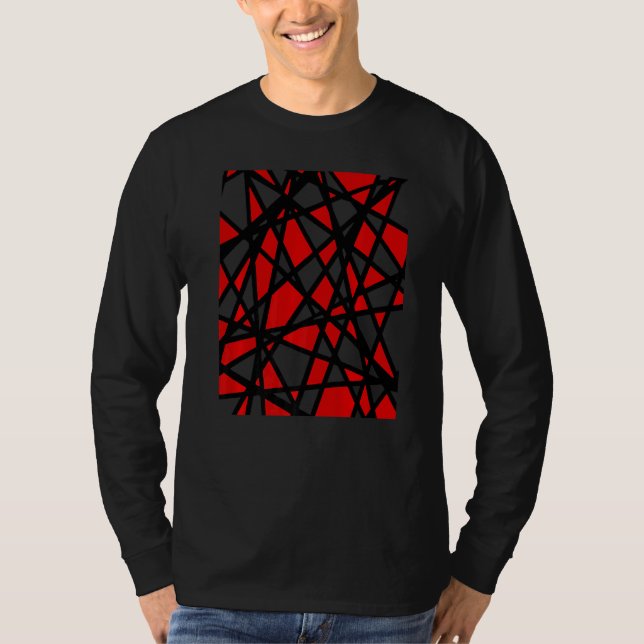 Black Lines Create Irregular Shapes Red Accent Abs T-Shirt (Front)