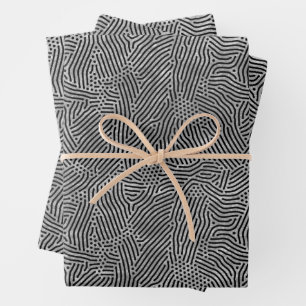 Black Lines Dots Silver Faux Foil Wrapping Paper Sheet