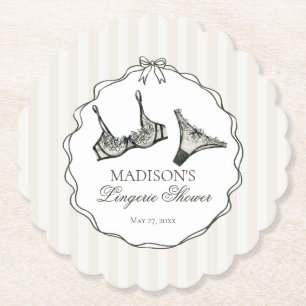 Black Lingerie Shower Lace Bachelorette Party Paper Coaster