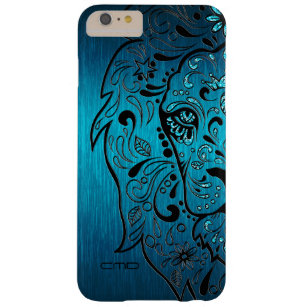 Black Lion Sugar Skull Metallic Blue Background Barely There iPhone 6 Plus Case