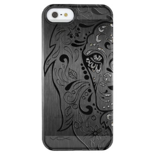 Black Lion Sugar Skull Metallic Grey Background Clear iPhone SE/5/5s Case
