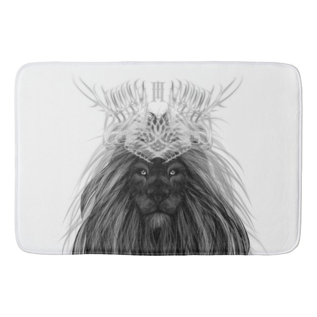 Black Lion with Antlers Crown and Monogram Bath Mat (Front)