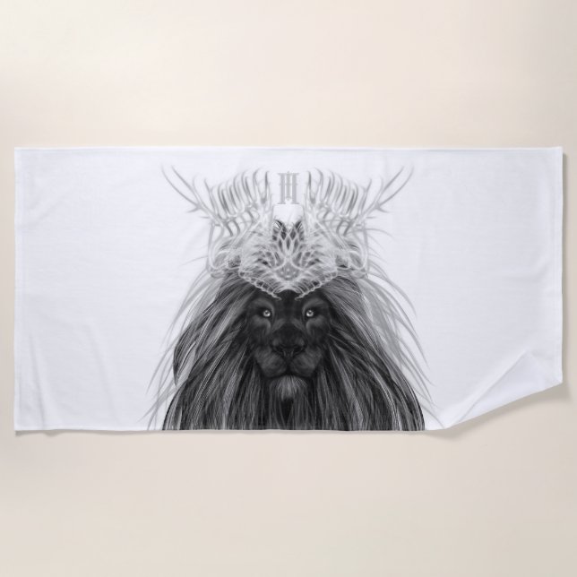 Black Lion with Antlers Crown and Monogram Beach Towel (Front)