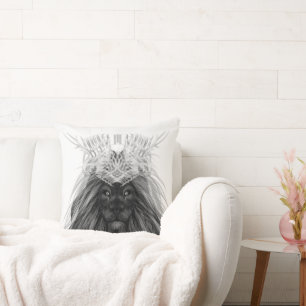 Black Lion with Antlers Crown and Monogram Cushion