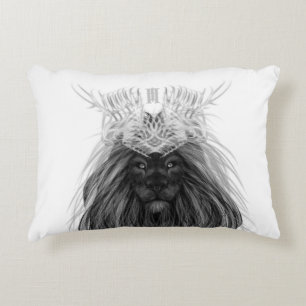 Black Lion with Antlers Crown and Monogram Decorative Cushion