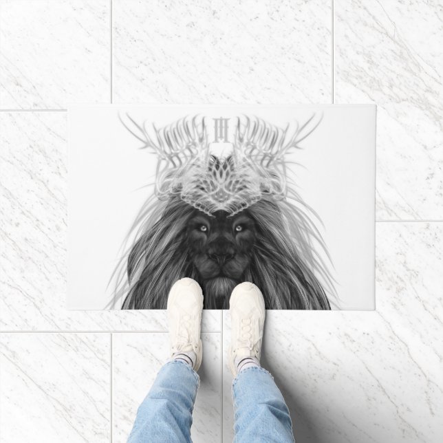 Black Lion with Antlers Crown and Monogram Doormat (Indoor)