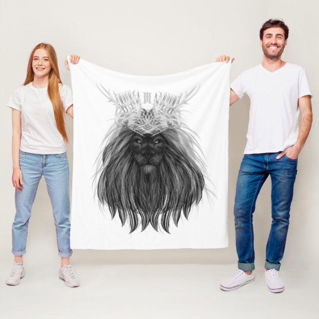 Black Lion with Antlers Crown and Monogram Fleece Blanket (In Situ)