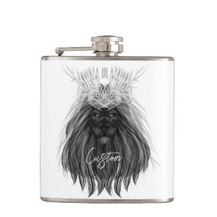 Black Lion with Antlers Crown and Monogram Hip Flask