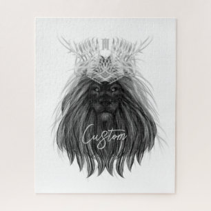 Black Lion with Antlers Crown and Monogram Jigsaw Puzzle
