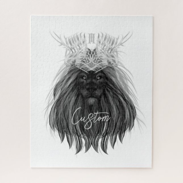 Black Lion with Antlers Crown and Monogram Jigsaw Puzzle (Vertical)