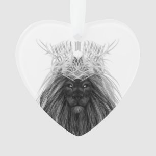 Black Lion with Antlers Crown and Monogram Ornament