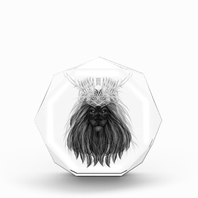 Black Lion with Antlers Crown and Monogram Photo Block (Front)