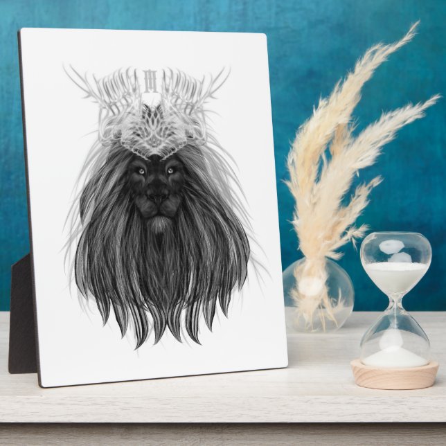 Black Lion with Antlers Crown and Monogram Plaque (Side)