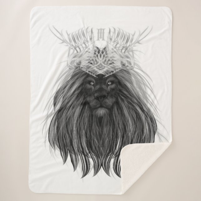 Black Lion with Antlers Crown and Monogram Sherpa Blanket (Front)