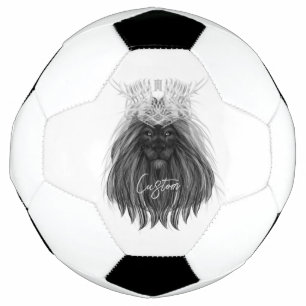 Black Lion with Antlers Crown and Monogram Soccer Ball
