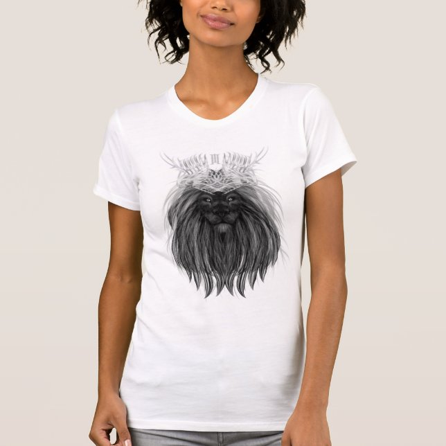 Black Lion with Antlers Crown and Monogram T-Shirt (Front)