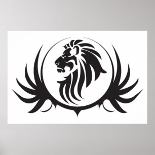 Black Lions Head On  White Background Poster
