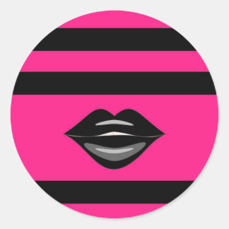 Black lips hot pink stripes stickers