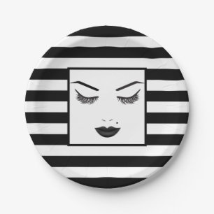 Black Lips Makeup Face Eyebrows Lips Glam Beauty Paper Plate