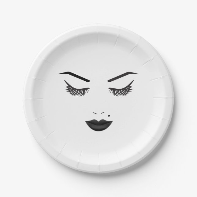 Black Lips Makeup Face Eyebrows Lips Glam Beauty Paper Plate (Front)