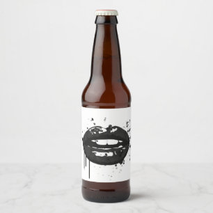 Black lips stylish fashion kiss makeup artist beer bottle label