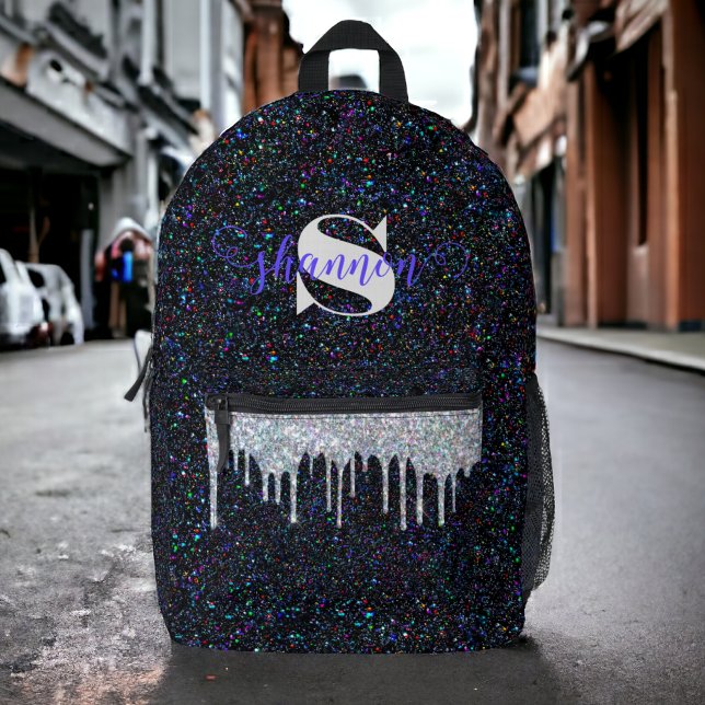 Black Liquorice Glitter Drip Custom Name Backpack (Creator Uploaded)