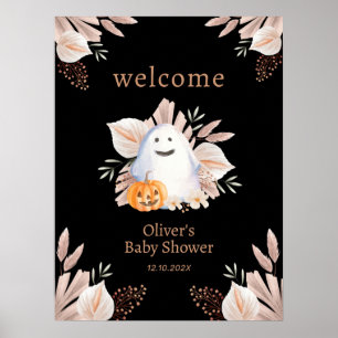 Black Little Boo Boho Ghost Baby Shower Welcome Poster