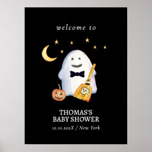 Black Little Boo Witch Ghost Baby Shower Welcome  Poster
