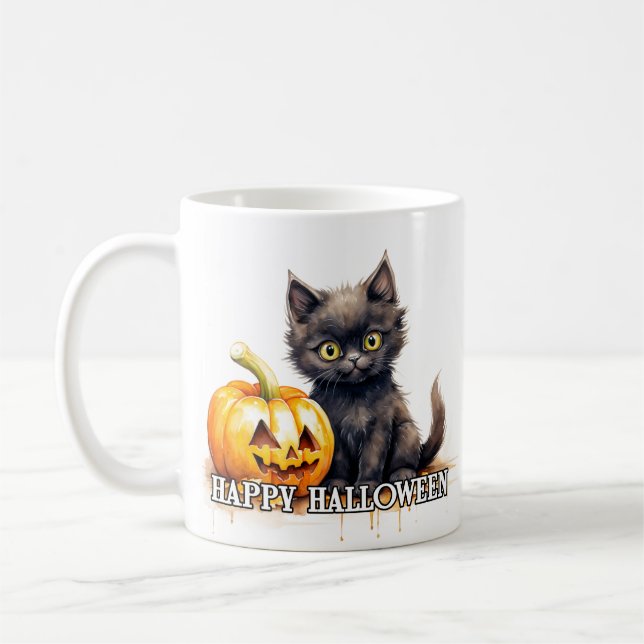 Black Little Kitten | Happy Halloween Coffee Mug (Left)