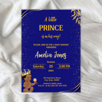 Black Little Prince Baby Shower Invitation Templat