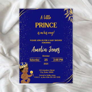 Black Little Prince Baby Shower Invitation Templat