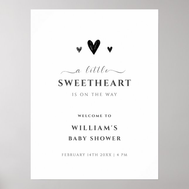 Black Little Sweetheart Welcome Baby Shower Poster (Front)