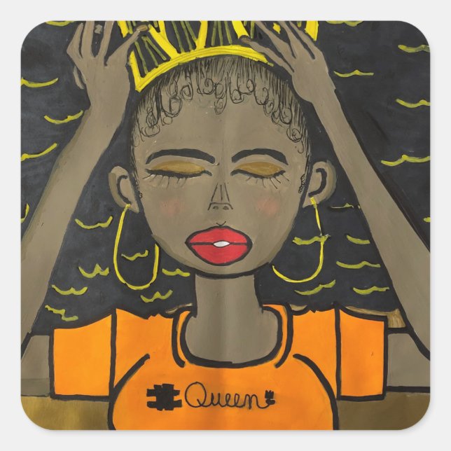 Black Lives Matter Afro Queen Original Art Square Sticker (Front)