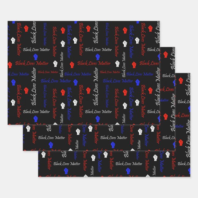 Black Lives Matter American Flag BLM Movement Wrapping Paper Sheet (Set)