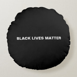Black Lives Matter black and white text minimalist Round Cushion