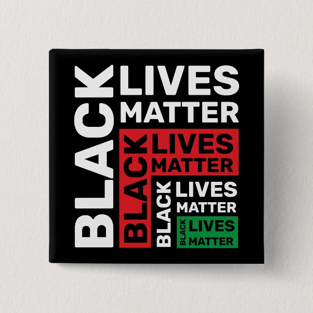Black Lives Matter BLM Red Green Black Typography 15 Cm Square Badge (Front)