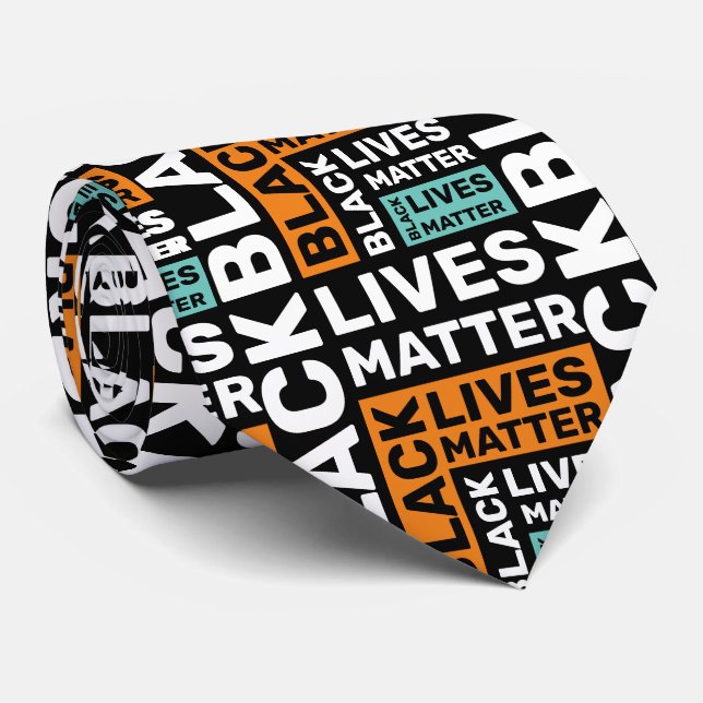 Black Lives Matter Orange Blue Typography Pattern Tie (Rolled)