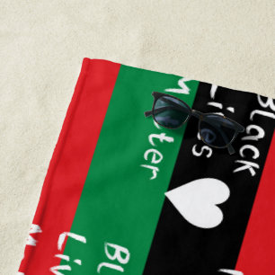 Black Lives Matter Pan-African Flag White Heart Beach Towel