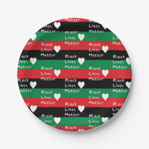 Black Lives Matter Pan-African Flag White Heart Paper Plate