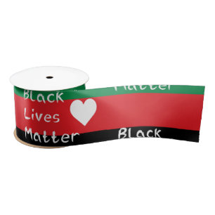 Black Lives Matter Pan-African Flag White Heart Satin Ribbon
