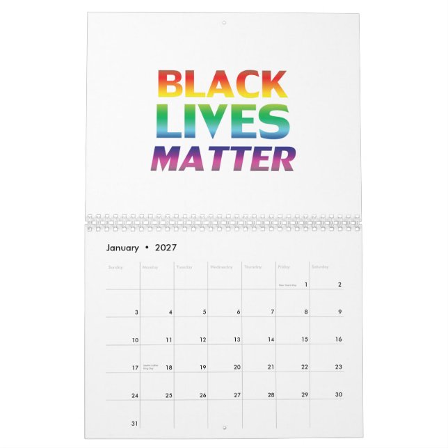 Black Lives Matter rainbow pride modern typography Calendar (Jan 2027)